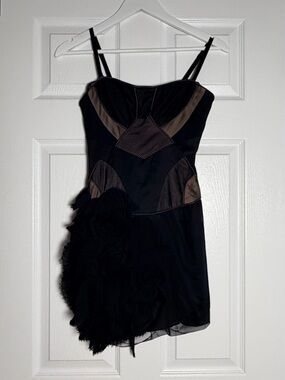 BCBG Max Azria Black Mesh Ruffle Mini Dress Y2K Avant Garde
